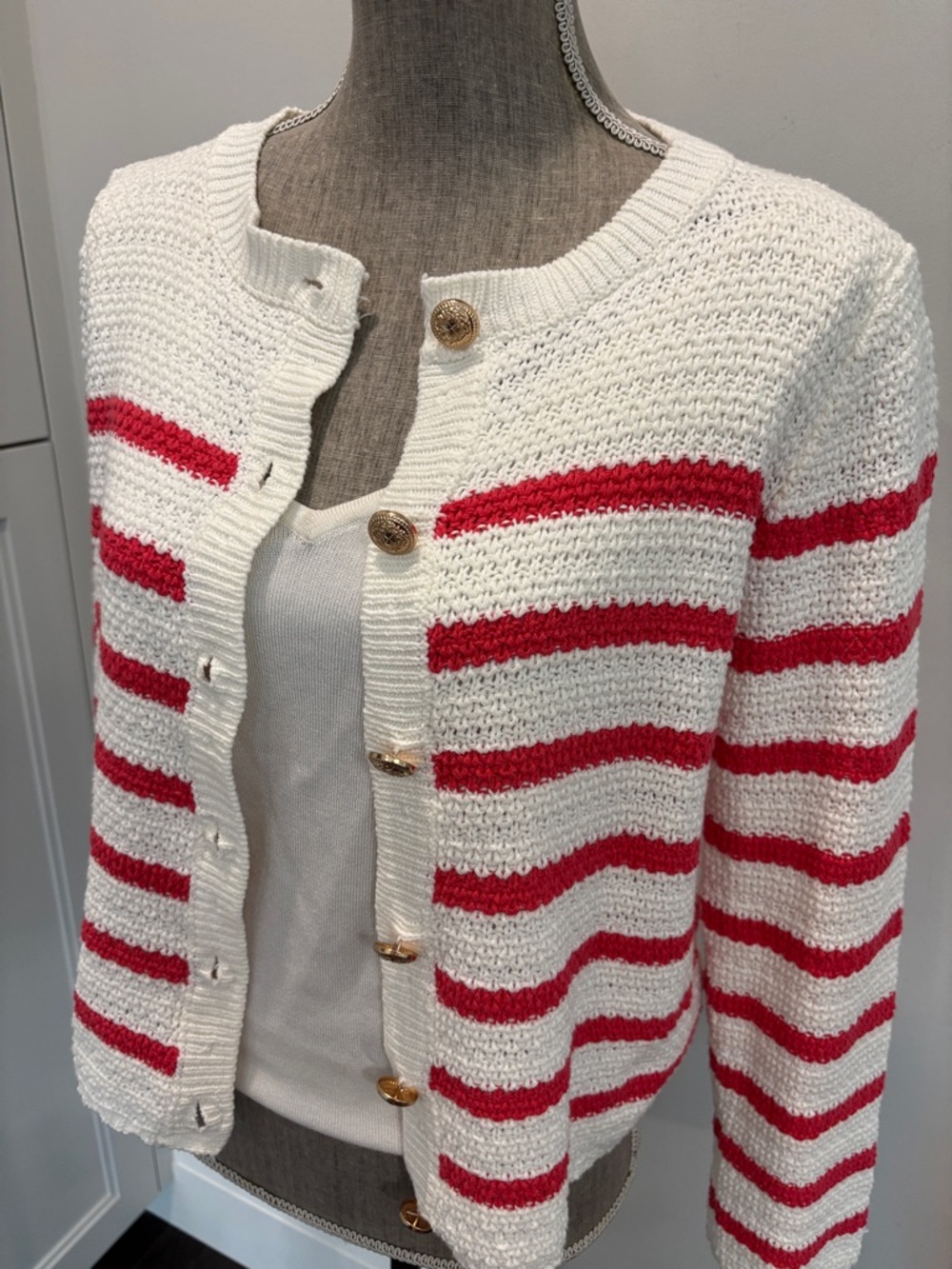 Pink Martini Red & White Striped Button-Front LadyLike Cardigan size small - Picture 3 of 13